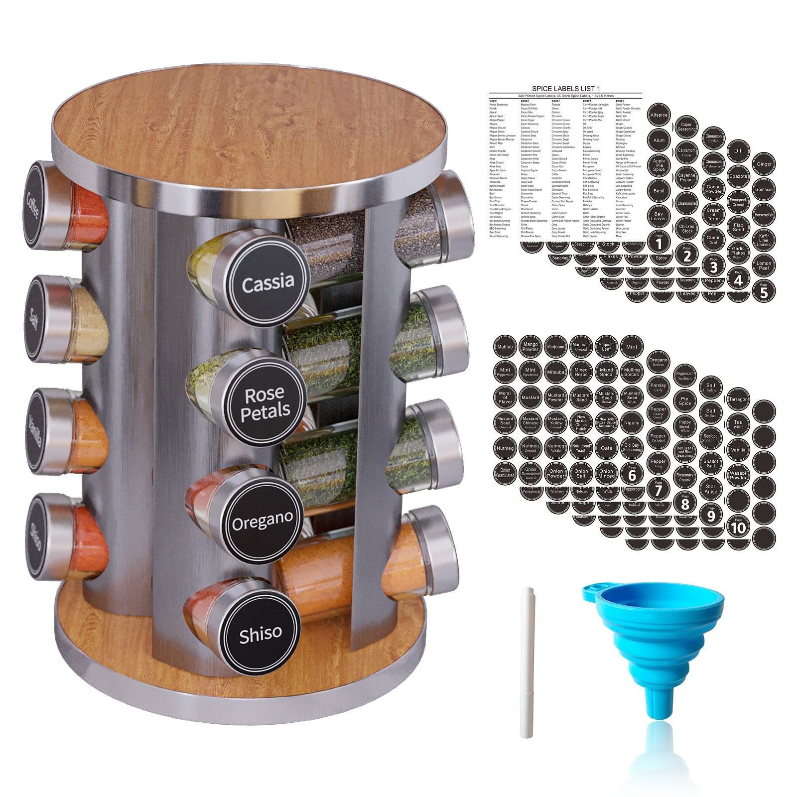 New England Stories Revolving Spice Rack Set with 16 Spice Jars ...