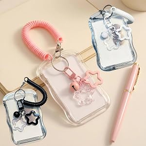 1 Pc Heavy Duty Retractable ID Holder with Keychain & Wrist Strap - Transparent PVC Card Holder with Secure Locking Mechanism