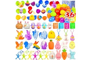 U-ZOMIR 36Pcs Prefilled Easter Eggs with Toys Inside, Easter Basket Stuffers for Kids Toddlers Easter Gifts, Plastic Easter Eggs Filled with Easter Eggs Fillers, Easter Egg Hunt Party Favors Classroom Prize