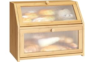 Bamboo Bread Box for Kitchen Bread Storage And Organizer Farmhouse Countertop Bread Container With Window Breadbox Double Lay