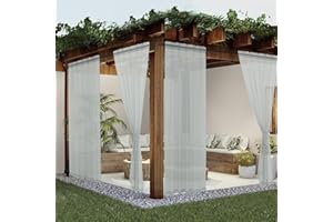 youleyar Sheer Outdoor Curtains for Patio Waterproof 2 Panels Linen Look Rod Pocket Indoor Grey Voile Curtain for Living Room, Bedroom, Porch, Pergola, Cabana, Gazebo(52x96 Inch, Grey)