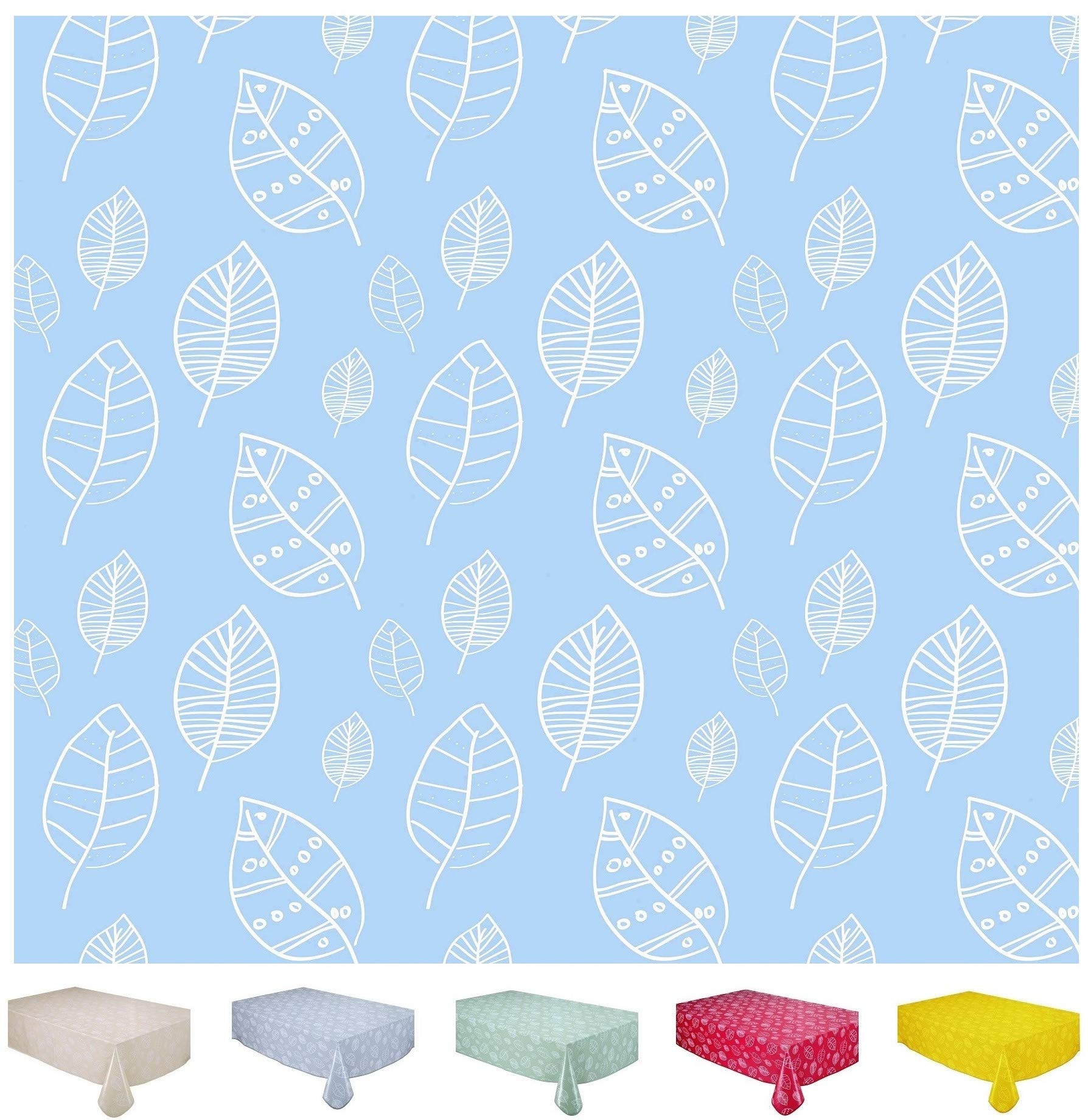 Home Direct Rectangular Oilcloth PVC Wipe Clean Tablecloth Leaves (140 x 240cm, Baby Blue)