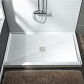 WOODBRIDGE 48"L x 36"W x 4"H Shower Base,Center Drain,Non-Slip Single Threshold Shower Pan, Solid Surface with Brushed Nickel
