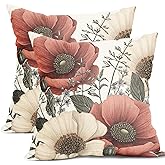 Vintage Flower Pillow Covers 18x18 Inch Rustic Floral Botanical Pattern Throw Pillow Covers Set of 2 Farmhouse Pillowcases Cotton Linen Cushion Covers for Couch Bed Sofa Chair Indoor Outdoor Decor