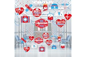 RAGNHILD 60 Pieces Nurses Week Decorations,Thank You Nurse Hanging Swirl,Nurse Appreciation Foil Hanging Swirl Streamers for Doctor Medical Themed Party Nursing School RN Graduation Party Supplies