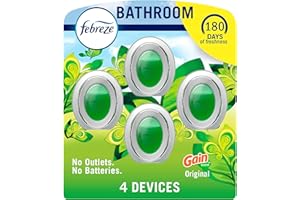 Febreze Bathroom Odor-Fighting Plug-In Alternative Air Freshener for Home, Kitchen, and Closet, Gain Original Scent, 4 Count