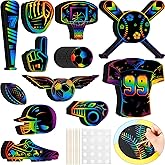 Qilery 70 Pcs Sports Scratch Off Papers Crafts Sets with Wooden Stylus and Ribbons Sports Ball Rainbow Paper Scratch Pad for Adult DIY Crafts Supplies for Football Party Project Decoration