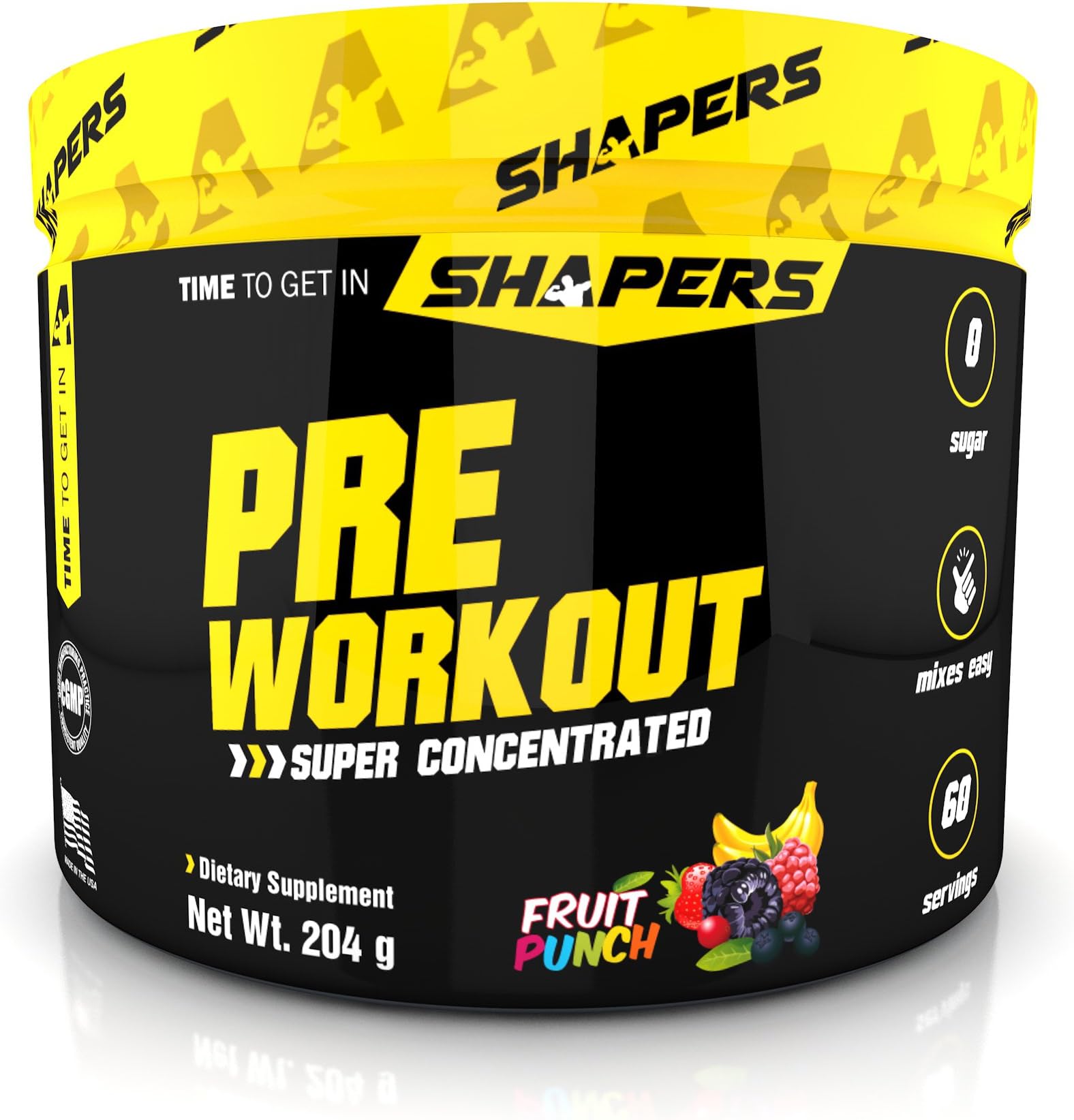 SHAPERS Pre Workout Powder Nootropic Powder for Energy, Focus, Strength and Endurance with Creatine, Tyrosine and Caffeine, Fruit Punch, 60 Servings