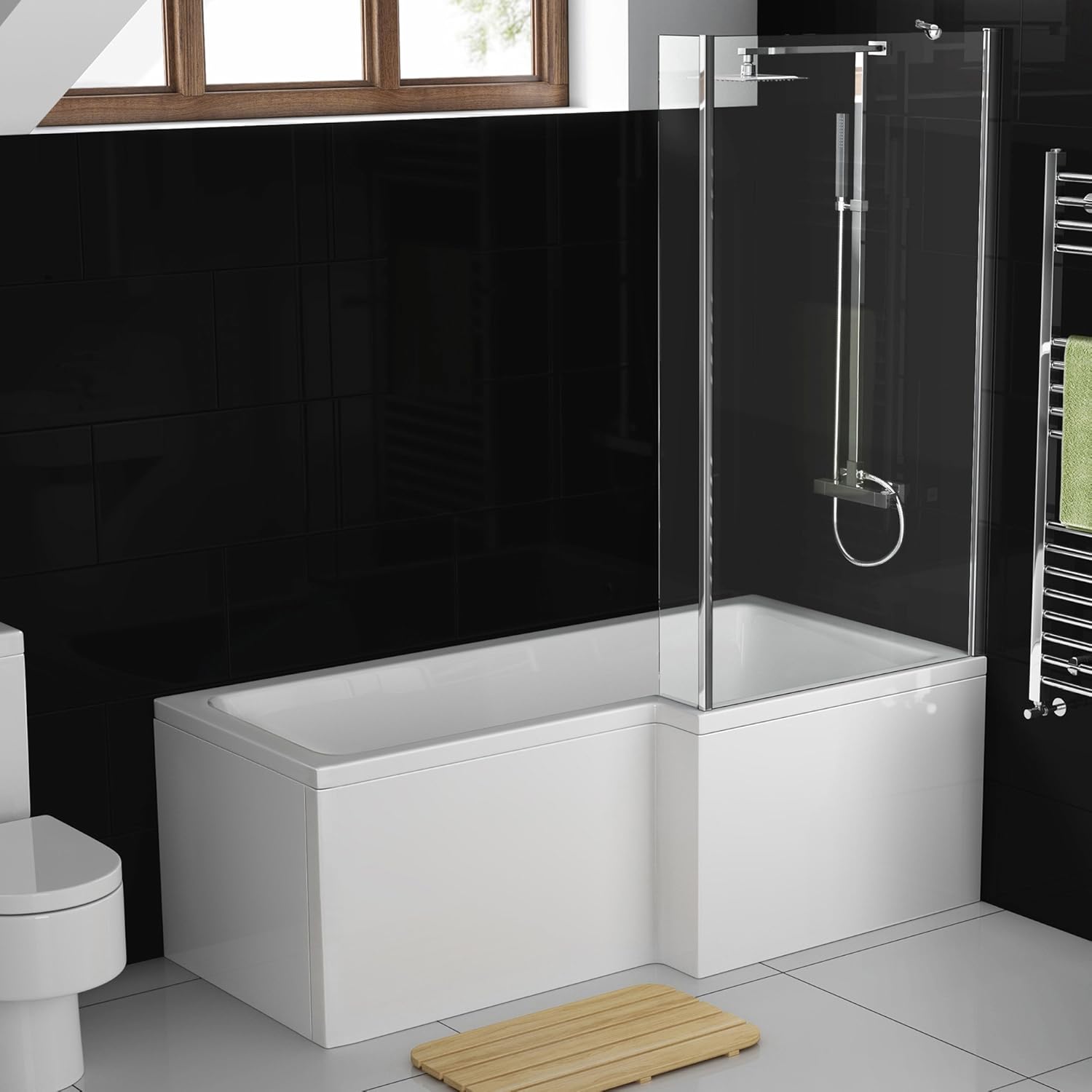 1700 mm Right Hand LShaped Modern Shower Bath with Glass Shower Screen