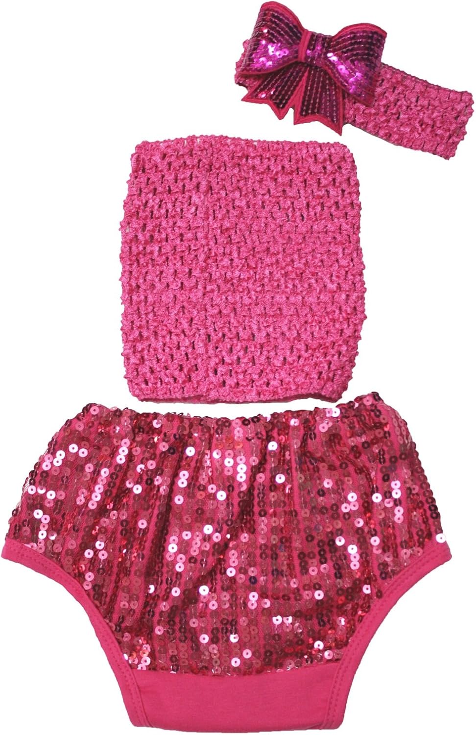 Hot Pink Tube Top with Sequin Cotton Bloomer Pant Baby Clothing Outfit Set 312m