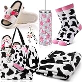 FillTouch 6 Pcs Cow Gifts Sets for Women Includes Tumbler Blanket Socks Slippers Tote Bag Keychain Pink Cow Print Stuff for Teachers Mother Nurses Day Birthday Farm Cowgirl Lovers Gifts