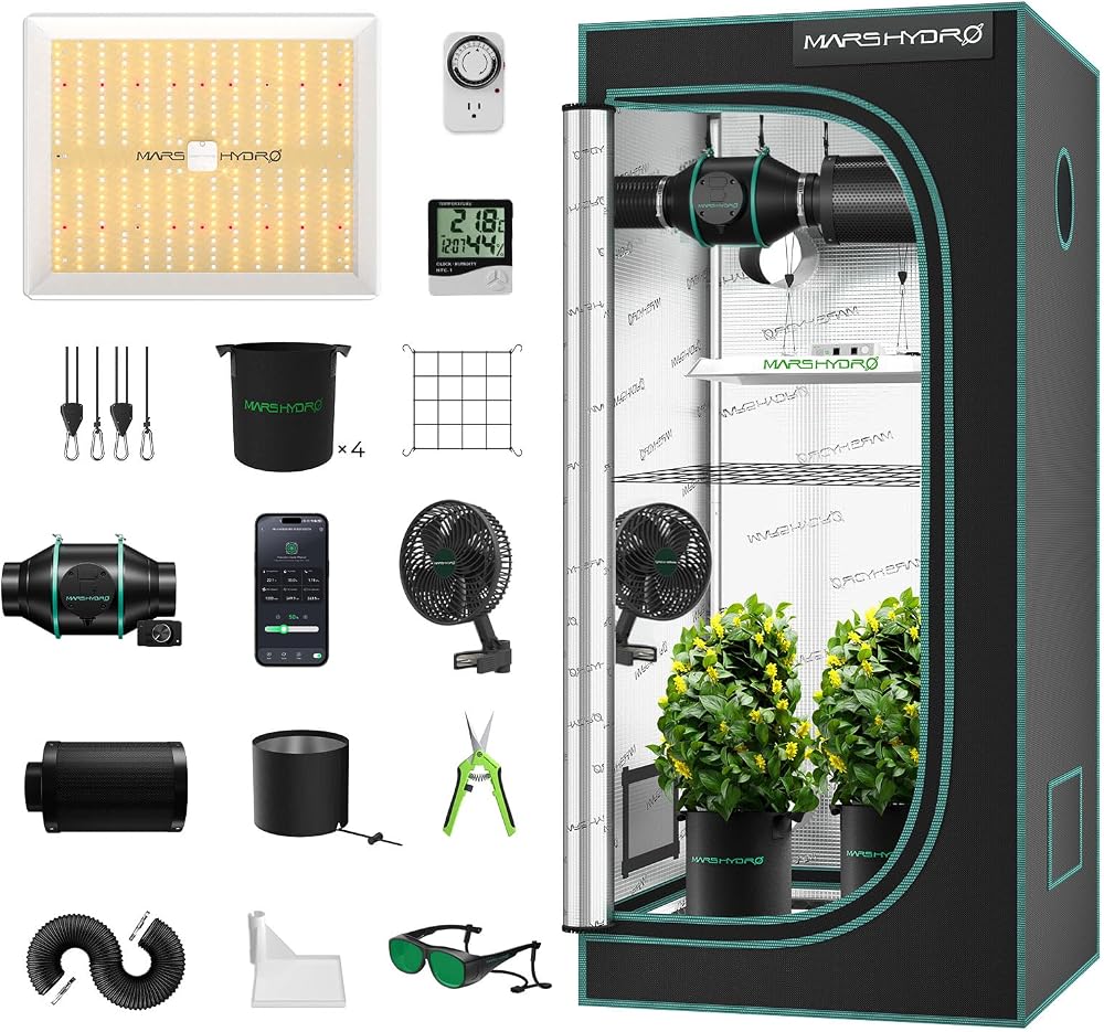 Mars Hydro TS1000 Grow Tent Kit 2.3x2.3ft LED Grow Light 4in Vent Kit