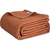 Simple&Opulence 100% Cotton Waffle Weave Throw Blanket 40"x50", Soft Lightweight Breathable Cozy Washed, Layer Blanket for Couch Bed Sofa, Farmhouse Home Decor for Adults All-Season, Rust Orange