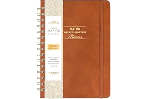 INDEME 2024-2025 Planner - JUL 2024 - JUN 2025, Academic Planner 2024-2025, 6.3" x 8.4", Academic Planner, Planner 2024-2025 with Hardcover, Brown, Tabs