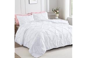 Andency White Queen Comforter Set(90x90Inch), 3 Pieces Cute Pinch Pleat Bedding Comforters & Sets for Queen Bed, Soft Lightweight Fluffy Down Alternative All Season Bed Set