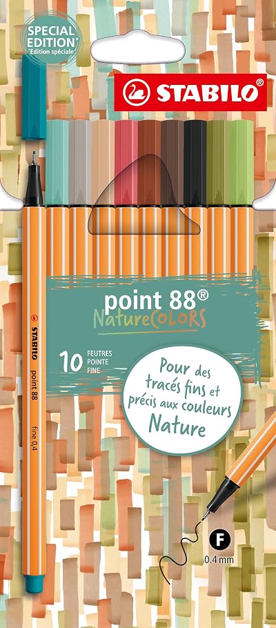 Stabilo Point 88 NatureCOLORS Fineliner Pack of 10 Assorted Nature Colours