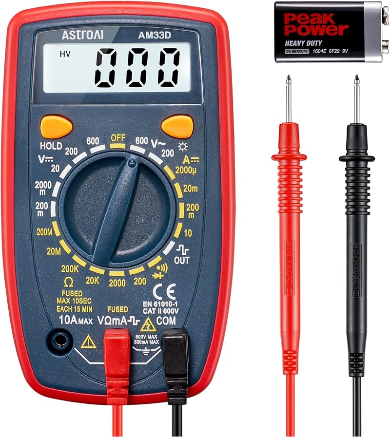 AstroAI Digital Multimeter Voltmeter Ohmmeter Blue Backlit LCD
