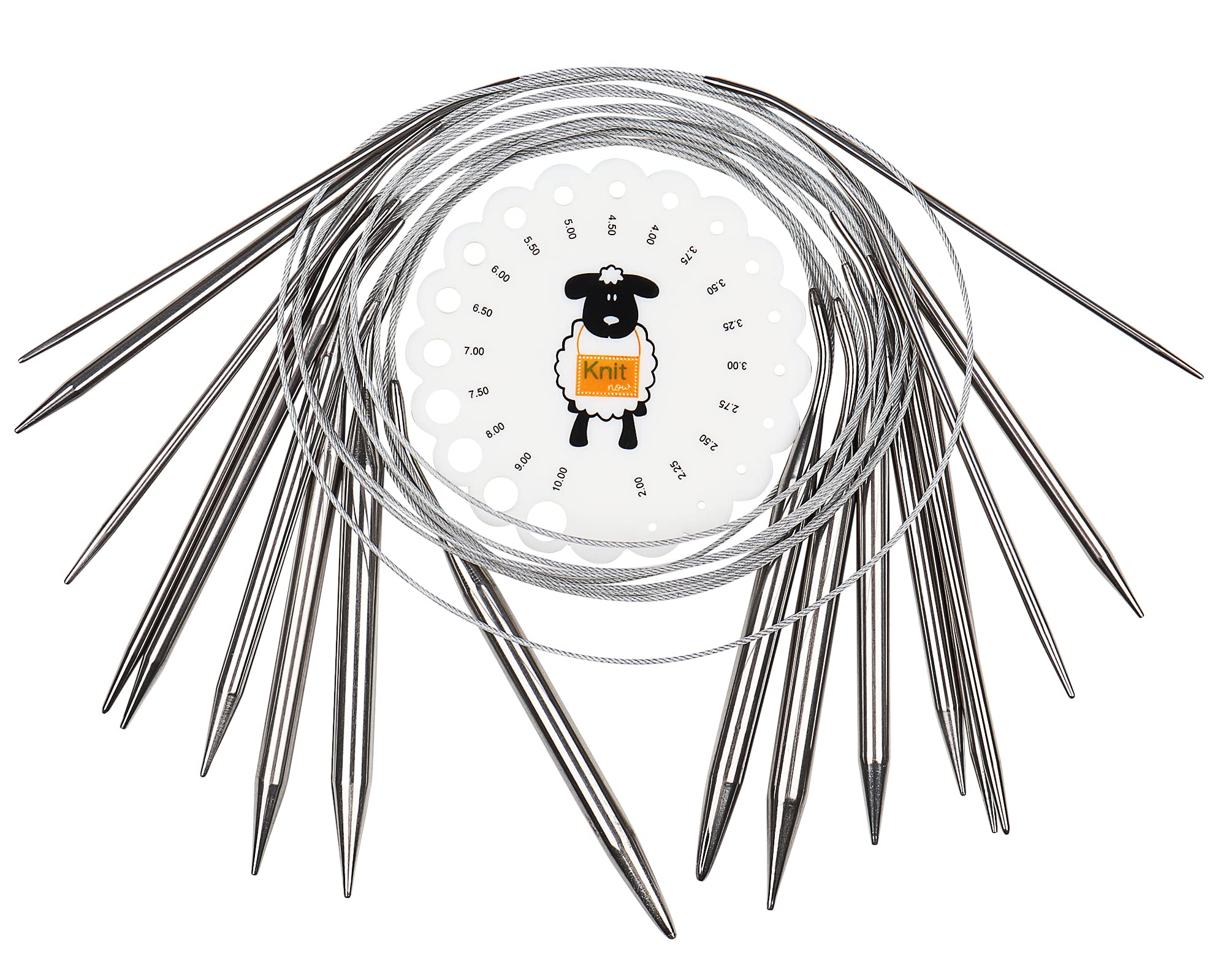 Coopay Circular Knitting Needles Set, Metal 80cm Long, Stainless Steel, 9 Pcs, Cable, Silver, Sock Blanket Chunky Jumper Large Project, UK Size, Beginners Gift