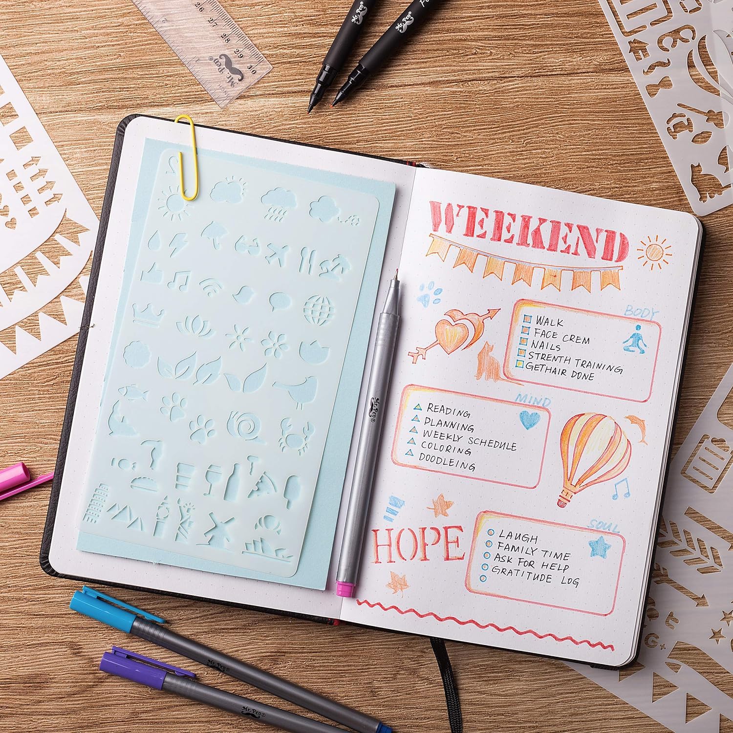 Mr. Pen- 12 Pack Journal Stencils, 4x7 Inch, Bullet Journaling Supplies, Stencil Set for Planners