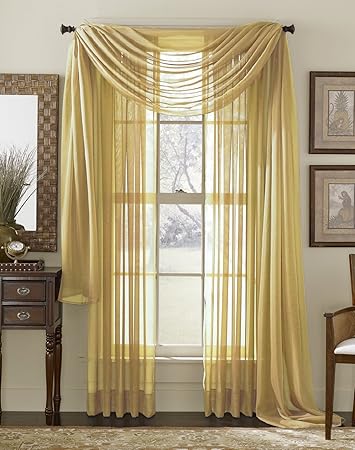 Amazon Com Set Of 2 84 Long Yellow Gold Sheer Voile Curtains