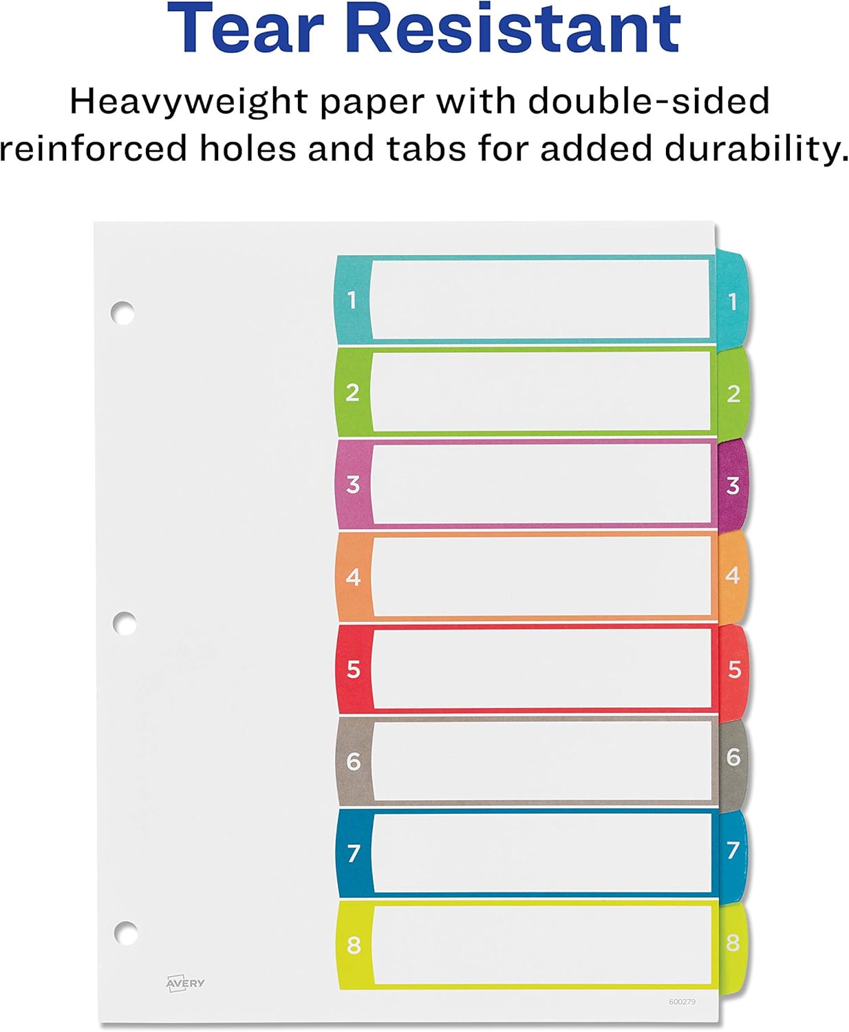 Avery 8-Tab Dividers for a 3 Ring Binders, Customizable Table of Contents, Multicolor Tabs, 1 Set (11841) : Office Products
