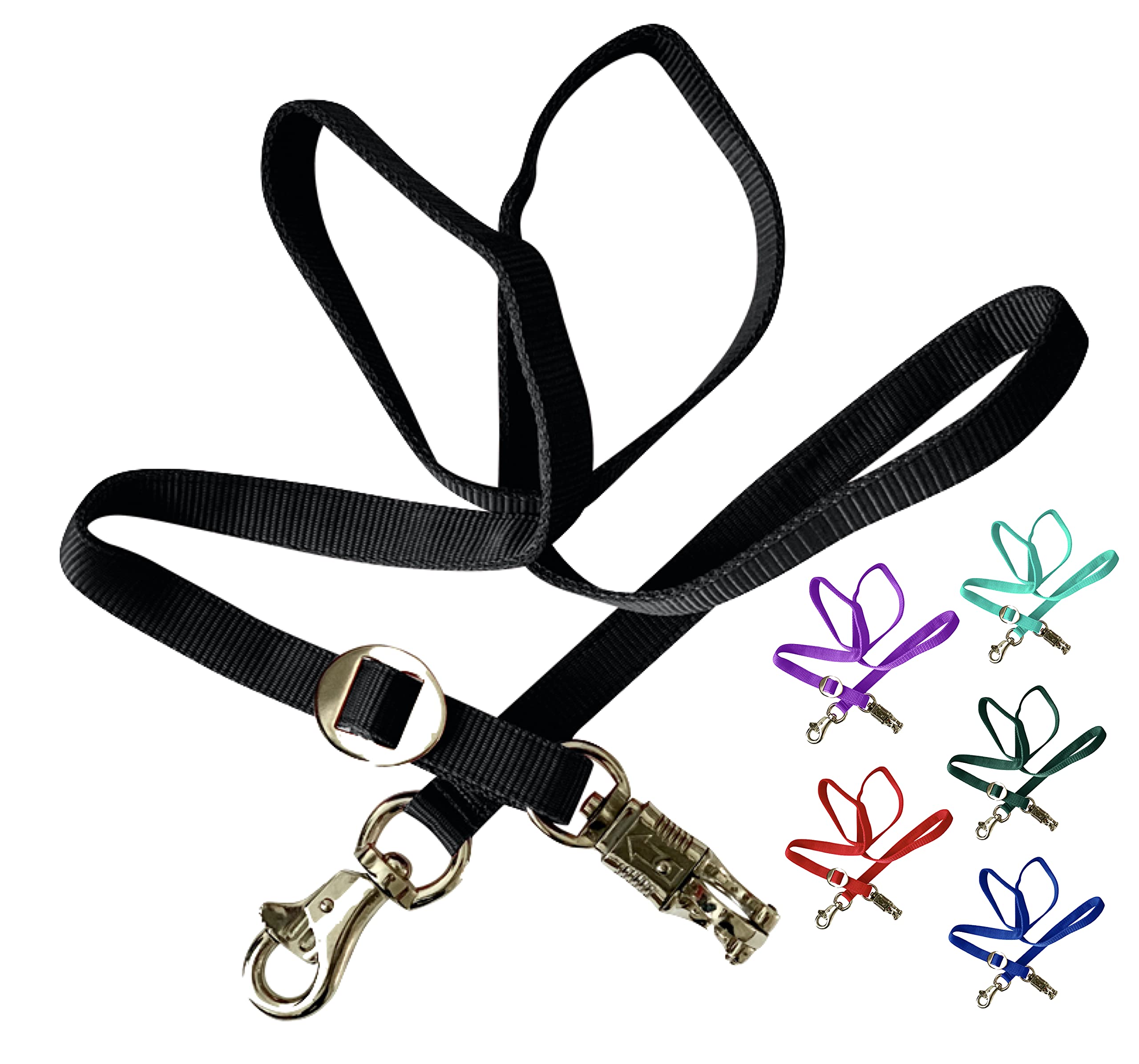 Majestic Ally Double Thick 36" to 72" Trailer Tie for Horse Haulage, Cross tie with Adjustable Buckle, Panic Snap and Bull Snap – 1" Wide by 36" to 72" Long (Black)