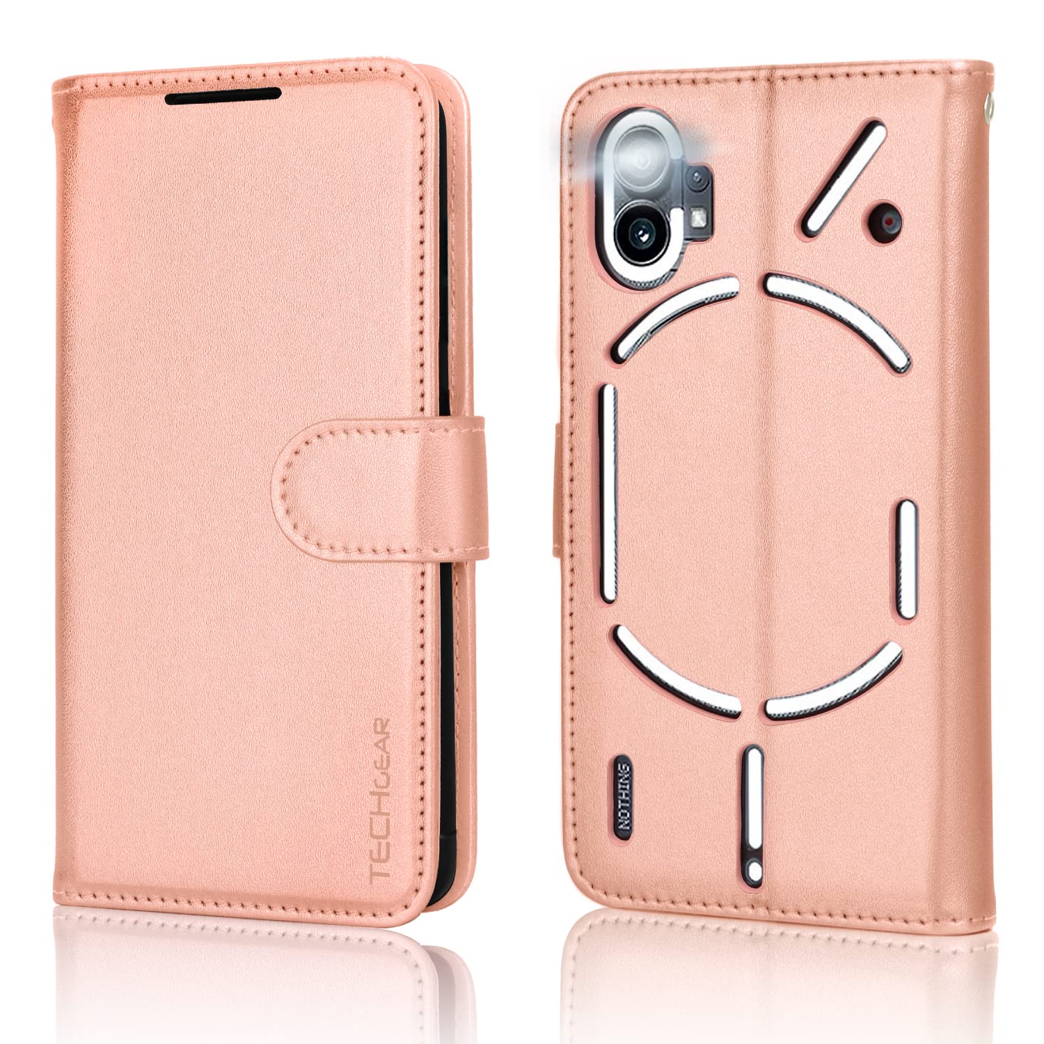 TECHGEAR for Nothing Phone 1 Leather Wallet Case, Flip Protect Case Cover with Wallet Card Holder, Stand and Wrist Strap - Rose Gold PU Leather with Magnetic Closure Designed For Nothing Phone 1