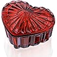 kanpura Crystal Glass Heart-Shaped Jewelry Box,Candy Box with Lid,Women's Covered Earrings Necklace Chest Trinket Storage Box, Glass Storage Jar Gift Box for Women and Girls(Burgundy)