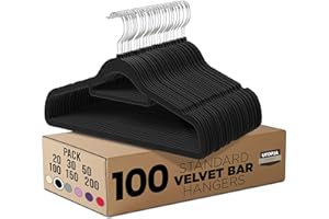 Utopia Home Velvet Hangers 100 Pack – Premium Non-Slip Slim Clothes & Coat Hangers with Tie Bar, Space-Saving Heavy Duty Design, 360° Swivel Hook – Black