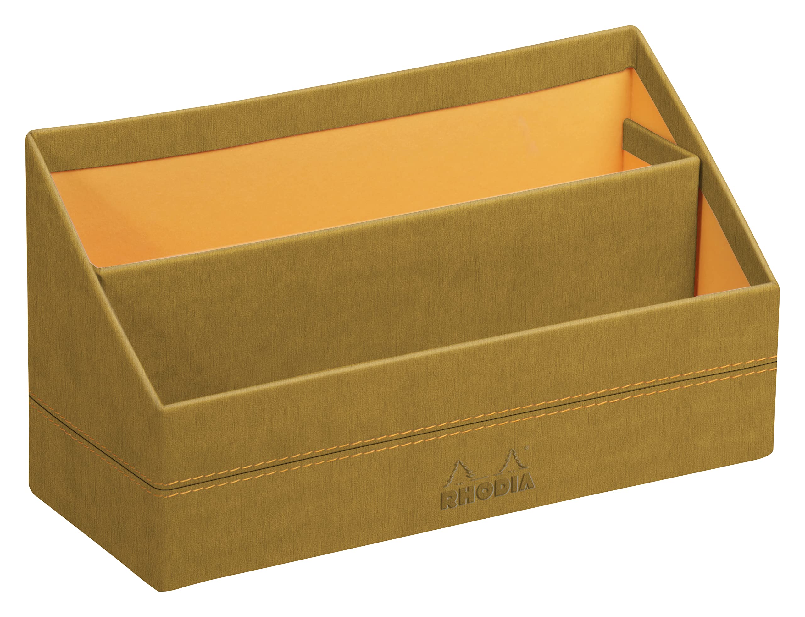 RHODIA 194599C - Mail Holder Gold - 25x10x31 cm - Orange Saddle Stitching - Faux Leather Exterior - Home Office Collection Rhodiarama - Office Organization & Designer Storage — image 1