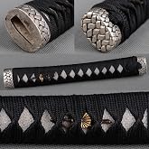 High-Grade Brass Fittings Real Rayskin Tsuka Handle for Japanese Katana Sword - 10.2 Inch Hardwood Handle with Synthetic Silk Ito &amp; Free Mekugi Pegs (DIY Installation)