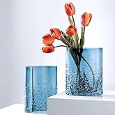 2.8lb Heavy Glass Vase,Blue Vase for Home Decor,Glass Flower Vase Decorative,Unique Vase for Flower 8.3" H,Art Decor Vase