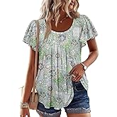 KISSMODA Women's Short Sleeve Floral Crew Neck Tunic Shirt
