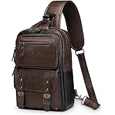 SUIKIHUM Vintage PU Leather Sling Backpack, Crossbody Shoulder Bag with Adjustable Strap, Multi-Pocket Compact Travel Chest Bag for Daily Use, Dark Brown