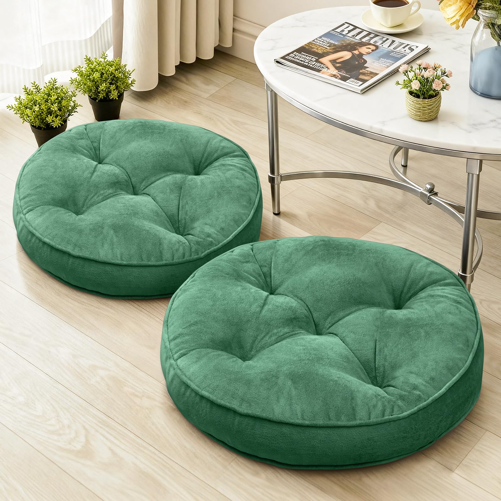 Photo 1 of 1 MIDDLE ONE Floor Pillow Set of 2, Memory Foam Meditation Cushion, Floor Cushions for Adults Sitting, Large Round Seat Cushions for Yoga, Living Room, 20x20 Inch (Round | Green)