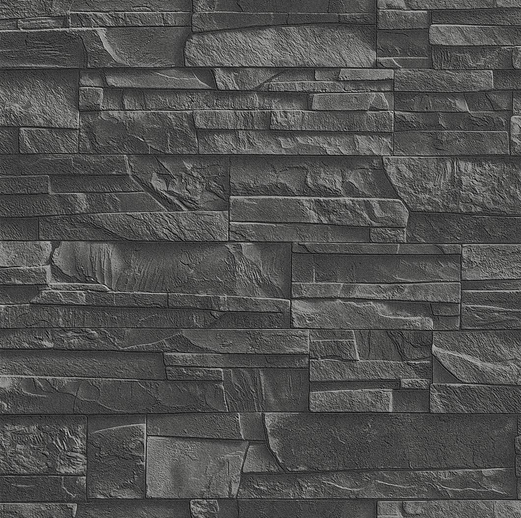 Rasch Wallpaper Faux Slate 3D Effect 475036 Grey Wall Paper 475036