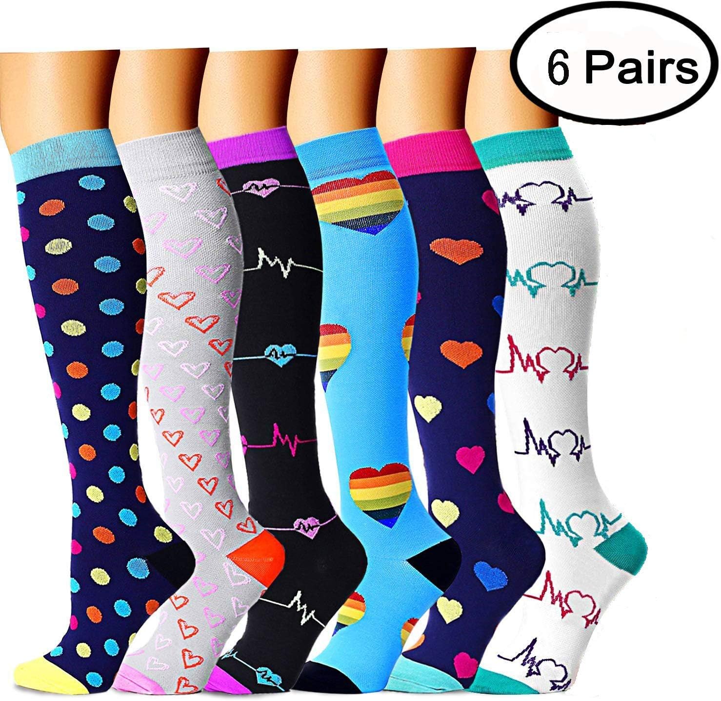 Compression Socks for Women & Men- Best for Running, Athletic Sports, Crossfit, Flight Travel - Suits Nurses, Maternity Pregnancy, Shin Splints - Below Knee High (Multicolour 6Pairs, L/XL)