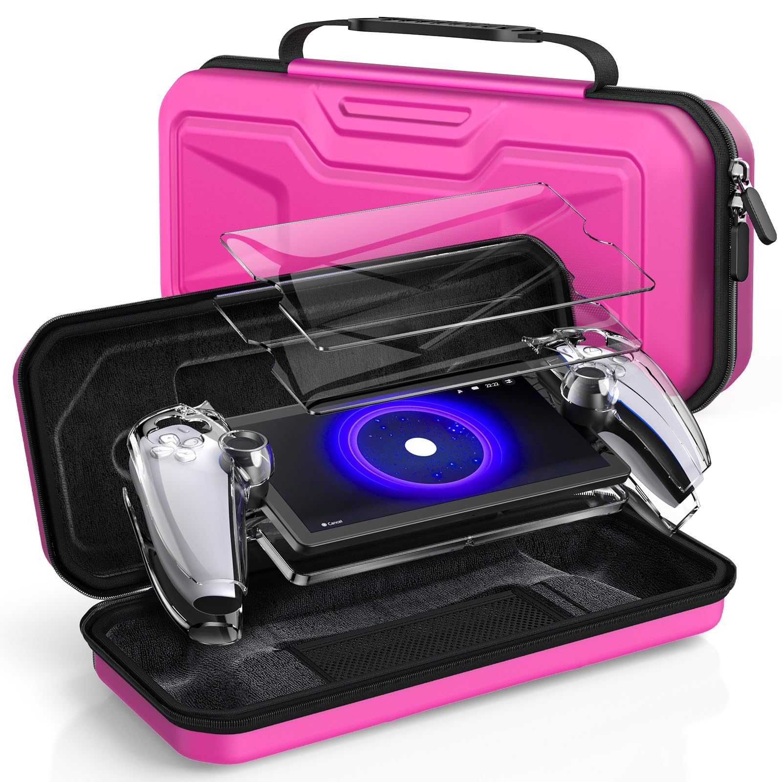 3 in 1 Accessories Bundle for PlayStation Portal Remote Player, EVA Hard Carrying Case for Ps Portal with Clear Protective Cover, 2 Peck Screen Protector Accessories Compatible with PS5 Portal