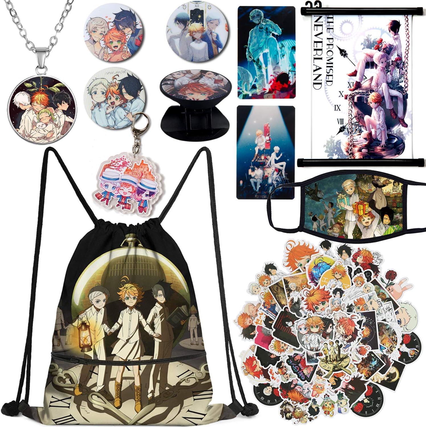 Anime Manga Gift Set Merch Drawstring Bag,Stickers (50 Pack) ,Anime