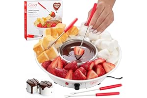 Electric Fondue Maker Deluxe Set w 4 Forks, Removable Serving Tray & Melting/Warming Setting-Great for Dipping Snacks Marshma