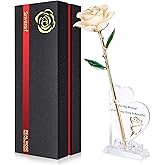 Sinvitron Gold Dipped Infinity Rose Forever Flower Decor, Resin Preserved Real Rose Birthday Gift for Women, Anniversary Present for Mom (White)