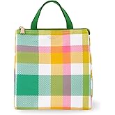 Kate Spade New York Portable Soft Cooler Lunch Bag, Small Insulated Tote, Thermal Lunch Bag with Silver Insulated Lining and Storage Pocket, Spring Plaid