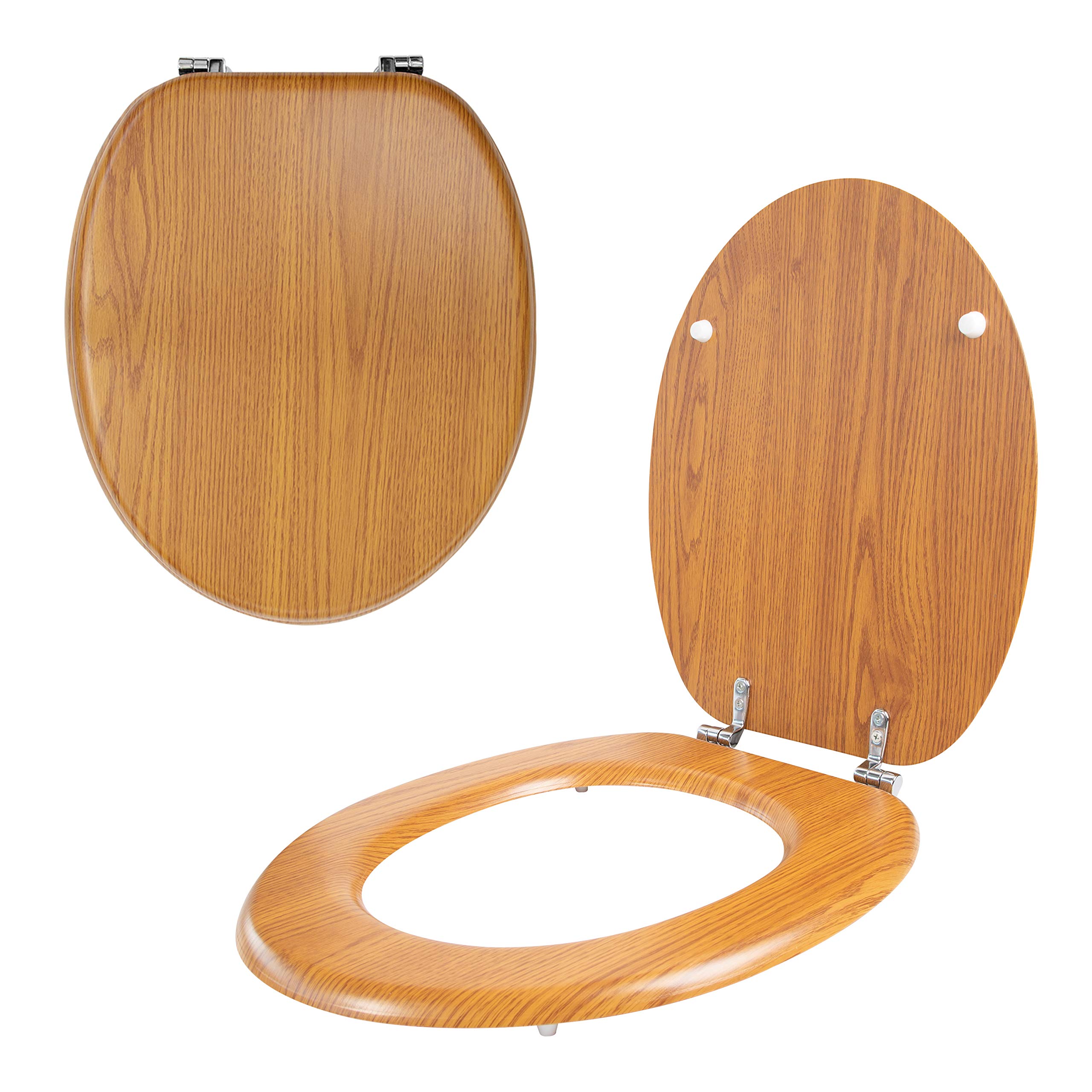 Anika 92259 Antique Pine Effect Toilet Seat/Chrome Hinges/Easy Installation / 43cm x 37.5cm