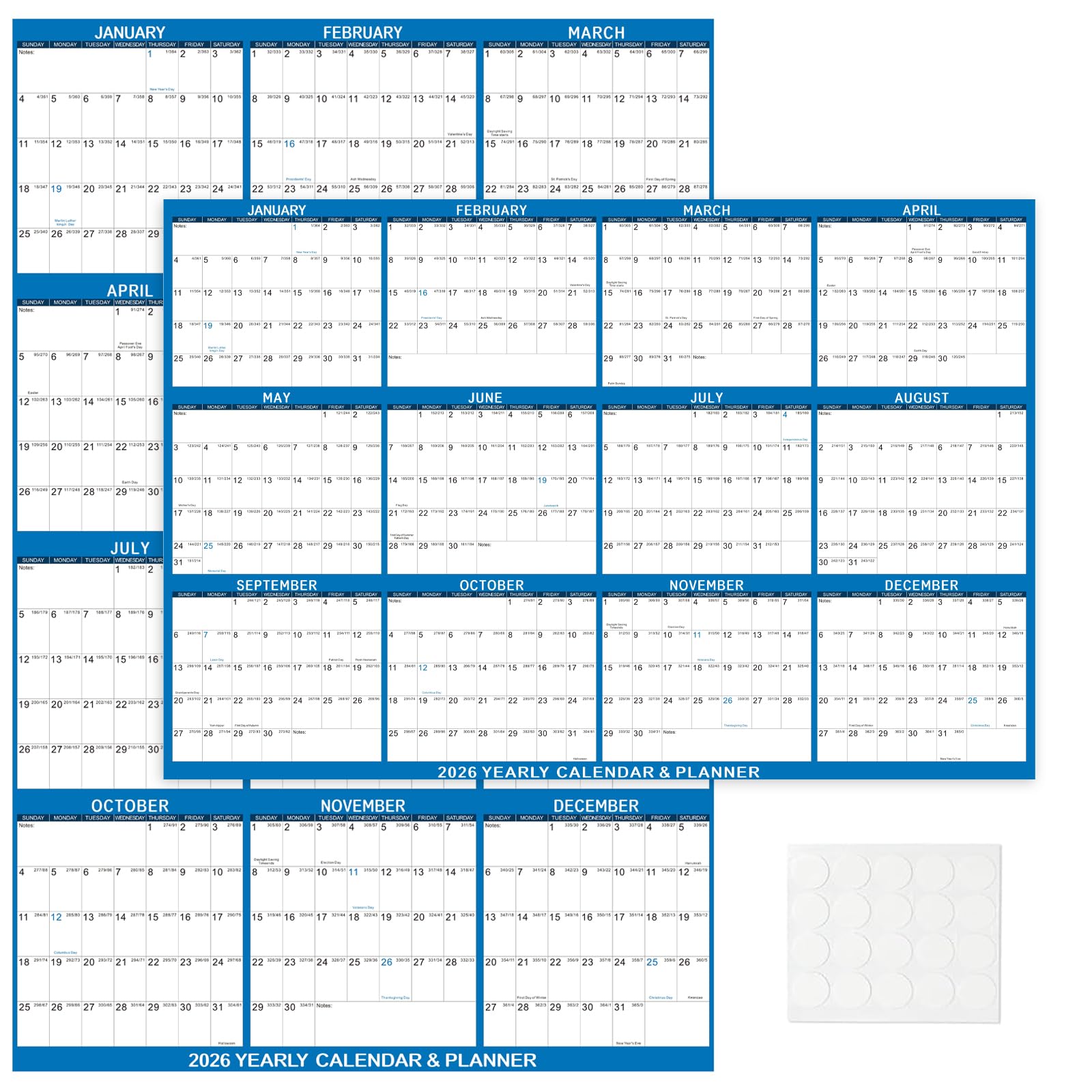 Photo 1 of 2026 Wall Calendar 32" x 48" Dry Erase Calendar for Wall from January 2026 to December 2026 12 Month Annual Large Yearly Wall Planner for Office School(Blue)