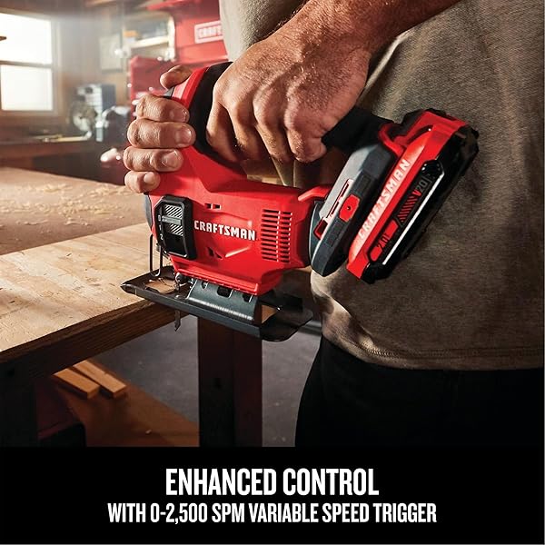 CRAFTSMAN V20 CORDLESS JIG SAW, 3 ORBITAL SETTINGS, UP TO 2,500 SPM, BARE TOOL ONLY (CMCS600B)