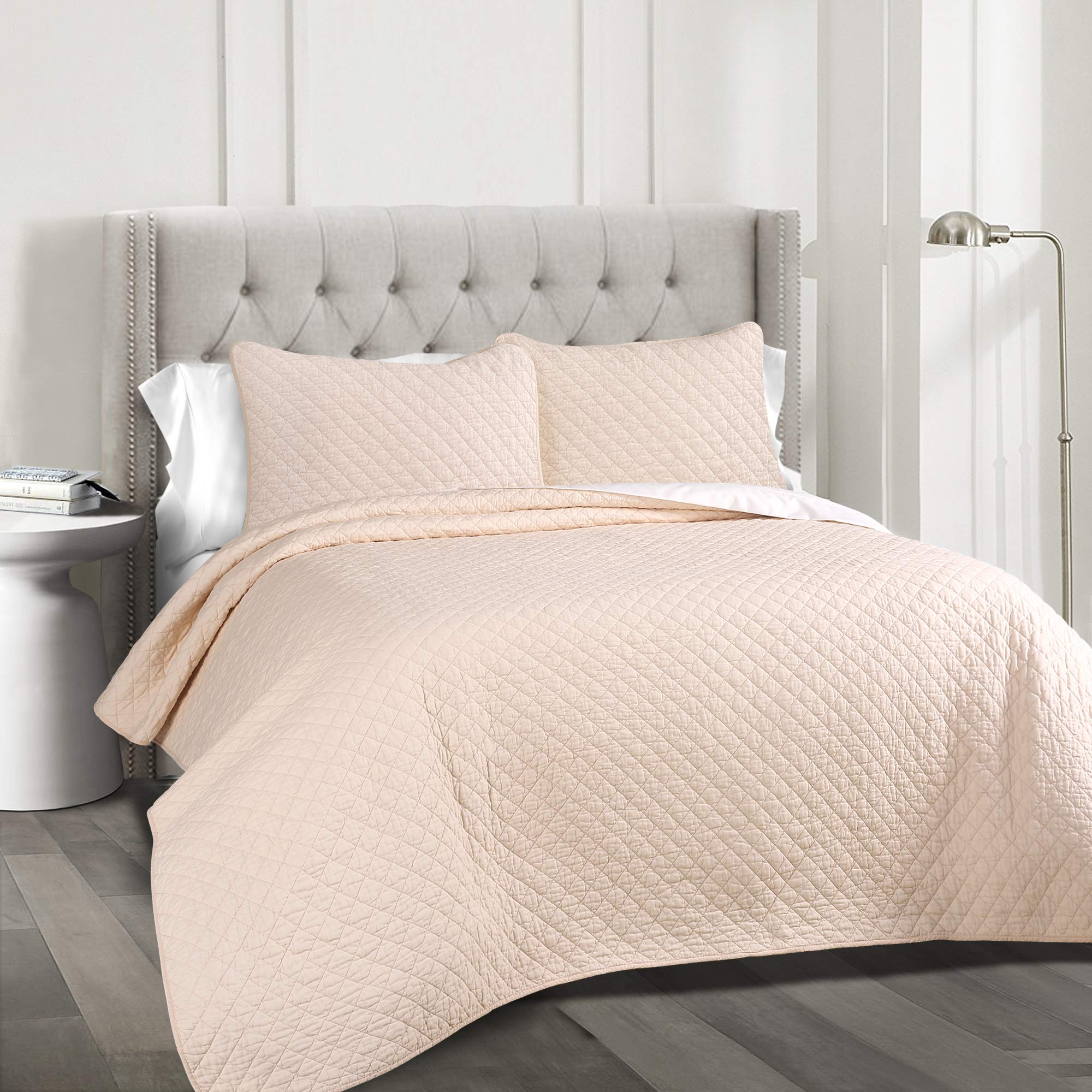 Lush Decor Ava Quilt Diamond Pattern Solid 3 Piece Oversized