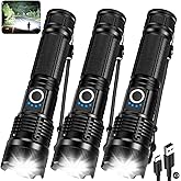 3 Pack Rechargeable Flashlights High Lumens, 990000LM Super Bright LED Flashlight, Adjustable Powerful Flash Light with 5 Modes & USB Cable, Waterproof Handheld Flashlight for Home Camping Outdoor