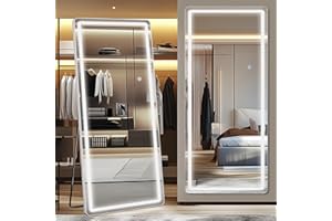 Antok LED Full Length Mirror, 71" x 32" Lighted Floor Standing Mirror with Stand for Bedroom (Rectangular)