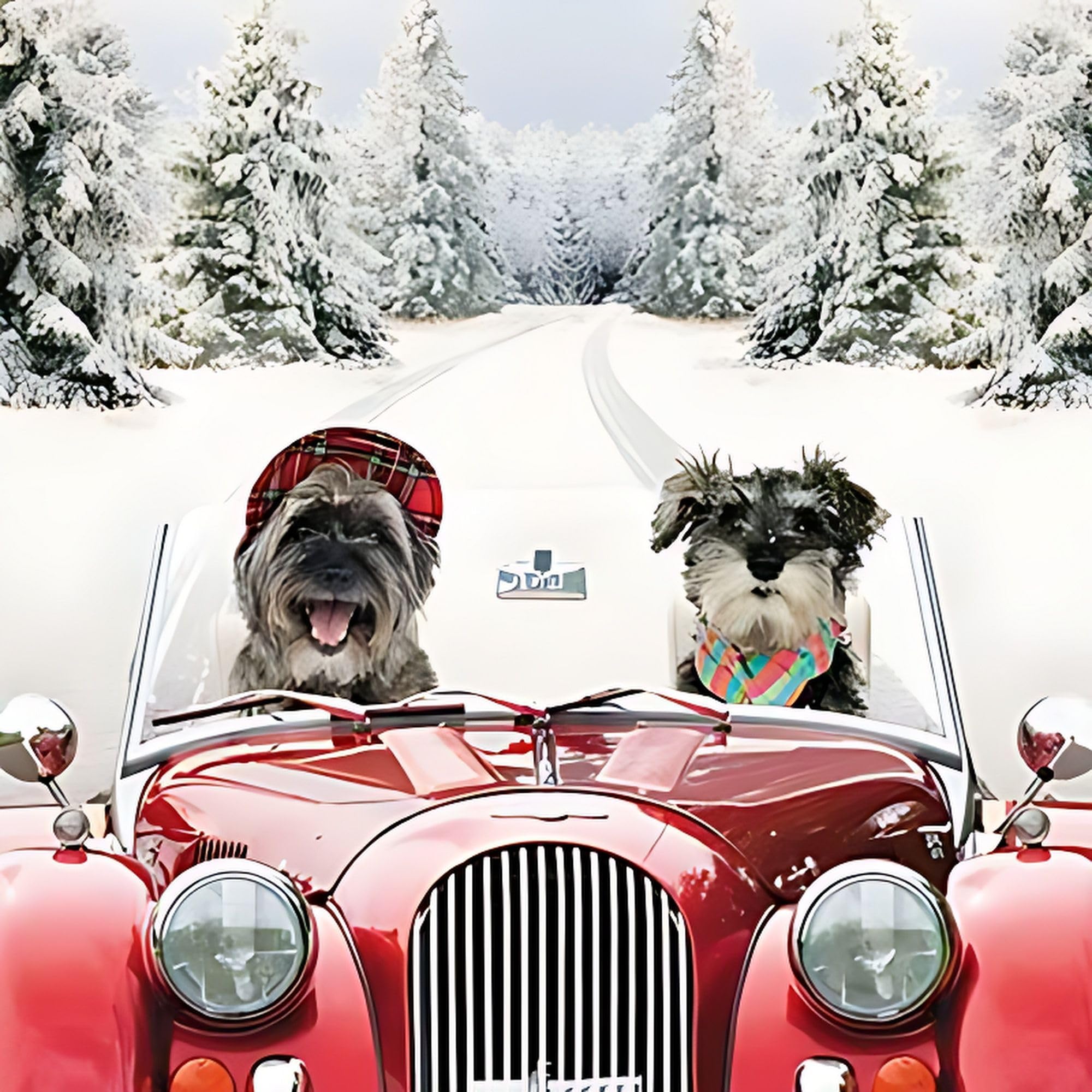 Charity Christmas Cards Box of 20 - Festive Driving Dogs - 10 Cards Each of 2 Designs - Made in the UK - Eco-Friendly