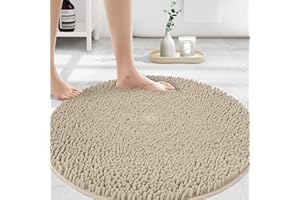 MAYSHINE Round Area Rug Set for Bathroom | Soft Plush Chenille Bath Mat, Water Absorbent Non-Slip Bathroom Rug | Washable Shag Carpet for Shower, Bedroom, or Home Décor | 48"x48" (Round) | Beige